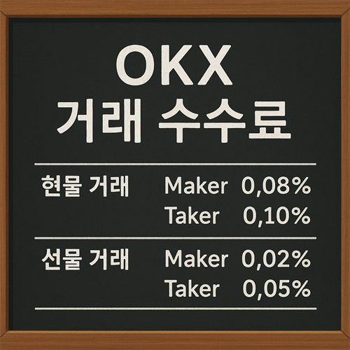 칠판에 OKX 거래 수수료가 표 형식으로 정리된 이미지