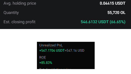 비트겟 거래 화면에서 ROE 수익률과 예상 청산 수익률이 서로 다르게 표시된 예시 이미지