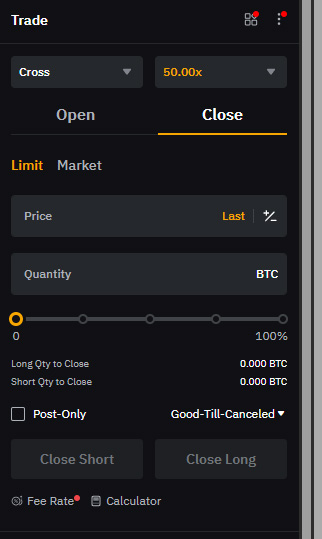 바이비트 선물거래 청산창 화면, 포지션 닫기 예시