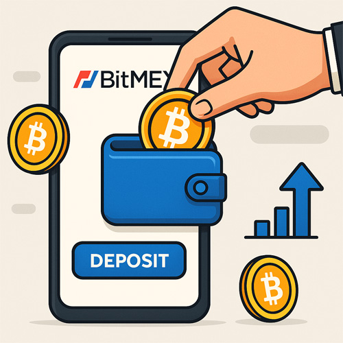 비트멕스 거래소에서 사용자가 비트코인을 입금하는 과정을 표현한 일러스트