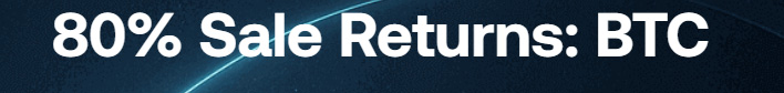 OKX 80% 세일 리턴 비트코인 이벤트 배너 이미지, 파란 배경 위에 ‘80% Sale Returns: BTC’ 문구가 표시됨